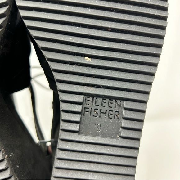 Eileen Fisher Black Lace Up Strappy Wedge Sandals Open Toe Size 9 Back Zipper - Picture 9 of 12